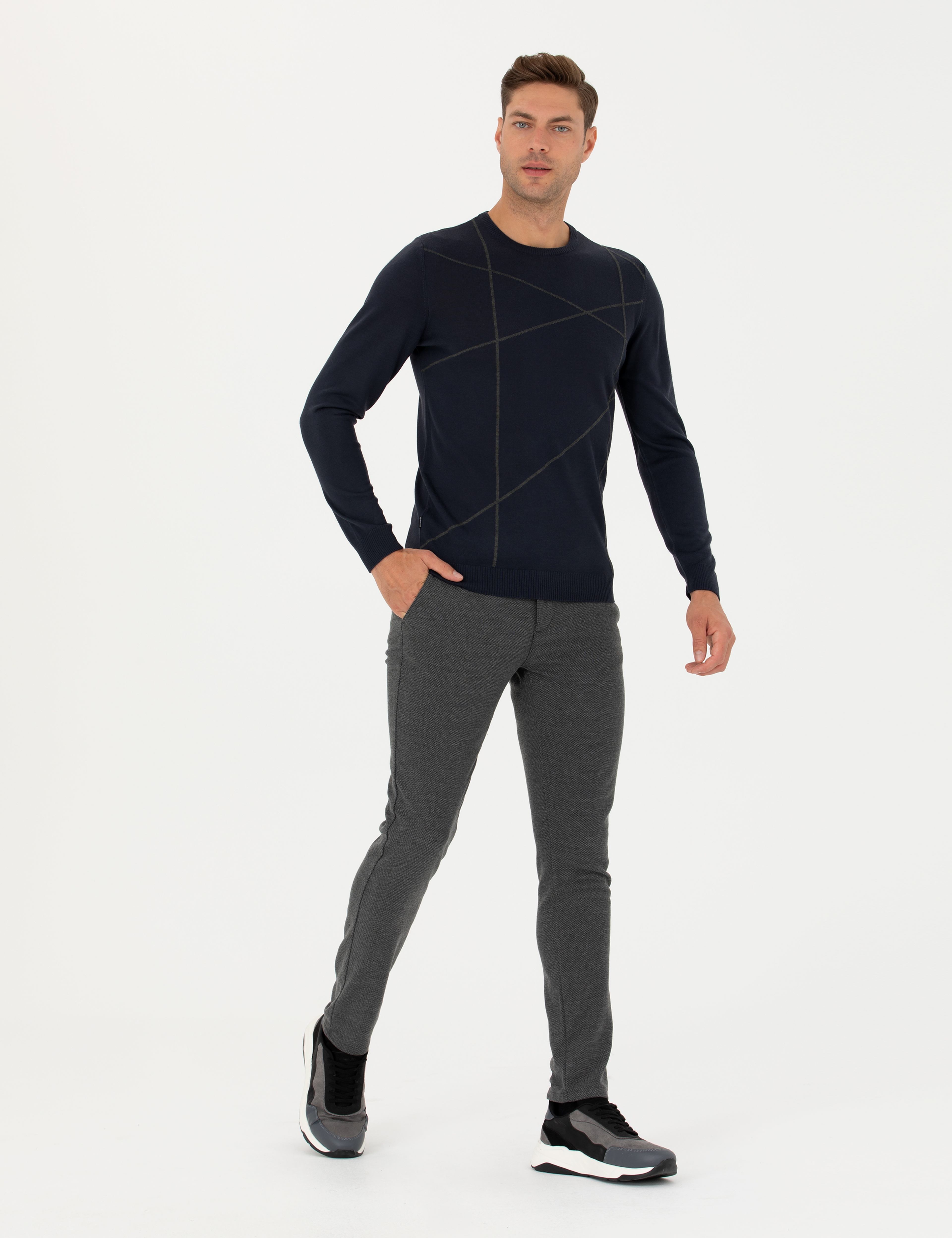 Gri Slim Fit Kanvas Pantolon - Image 3