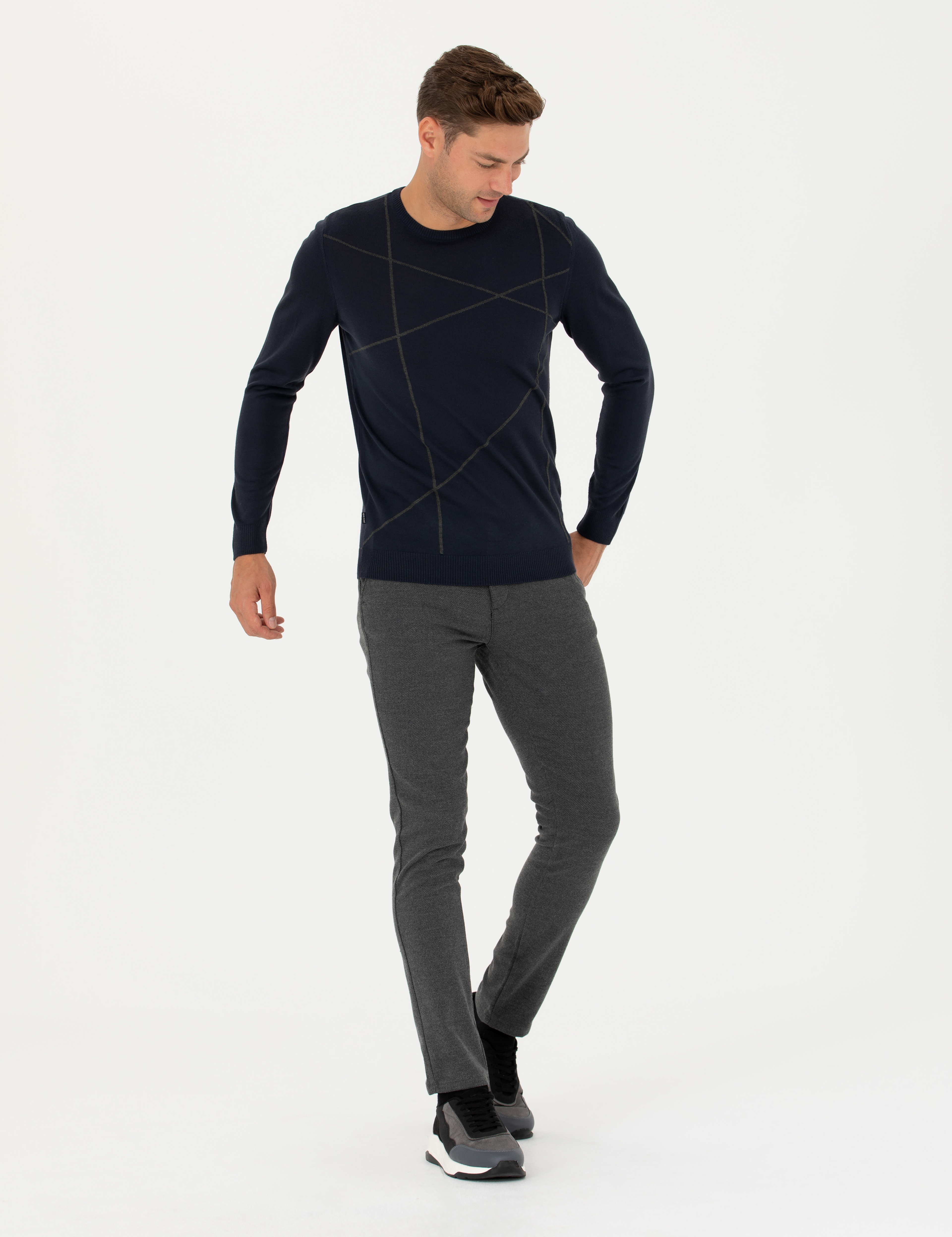 Gri Slim Fit Kanvas Pantolon - Image 1