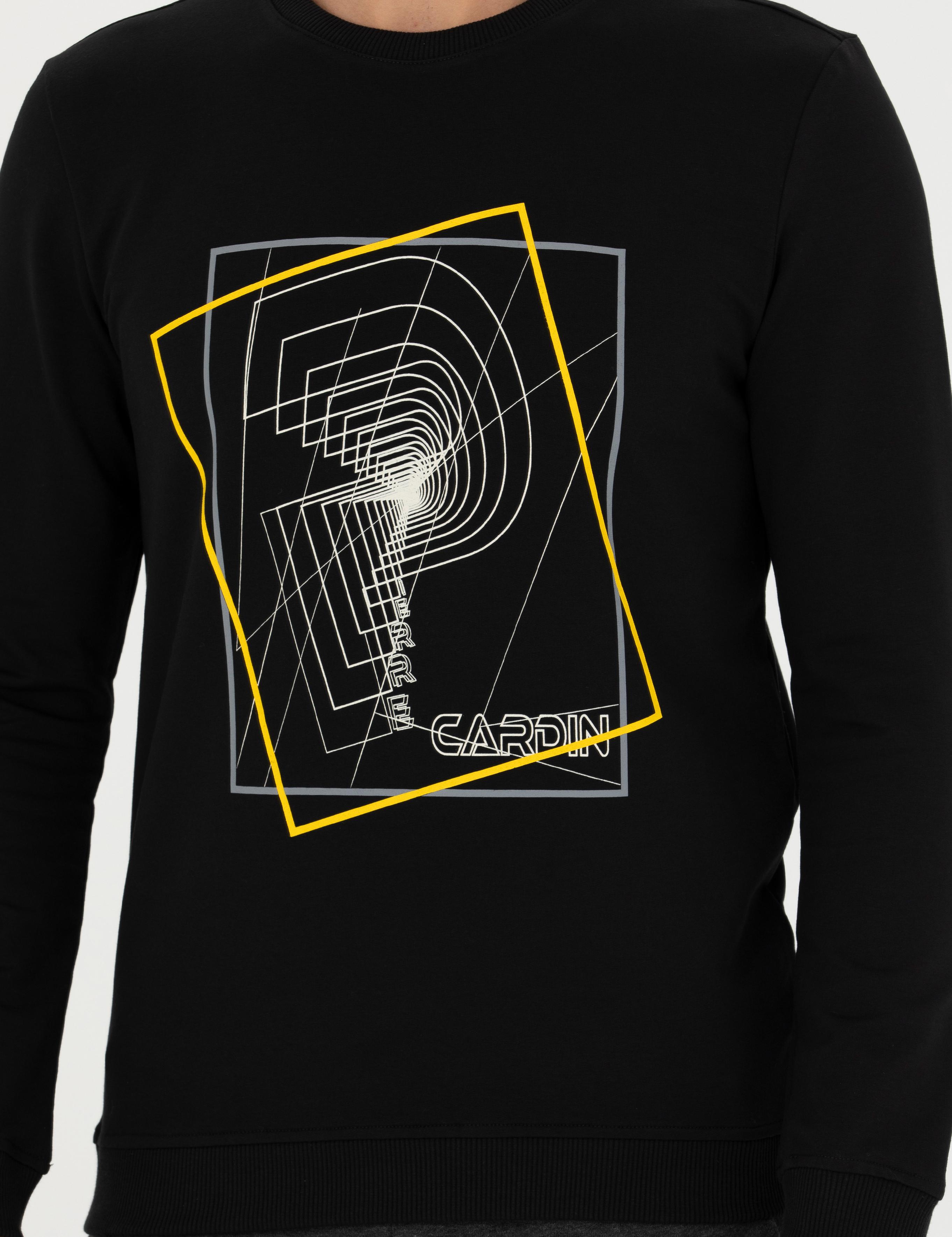 Siyah 2 İplik Regular Fit %100 Pamuk Bisiklet Yaka Sweatshirt