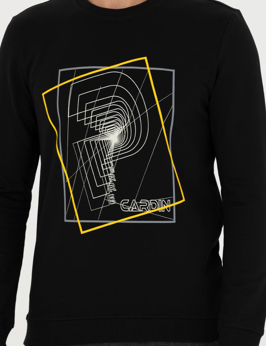 Siyah 2 İplik Regular Fit %100 Pamuk Bisiklet Yaka Sweatshirt