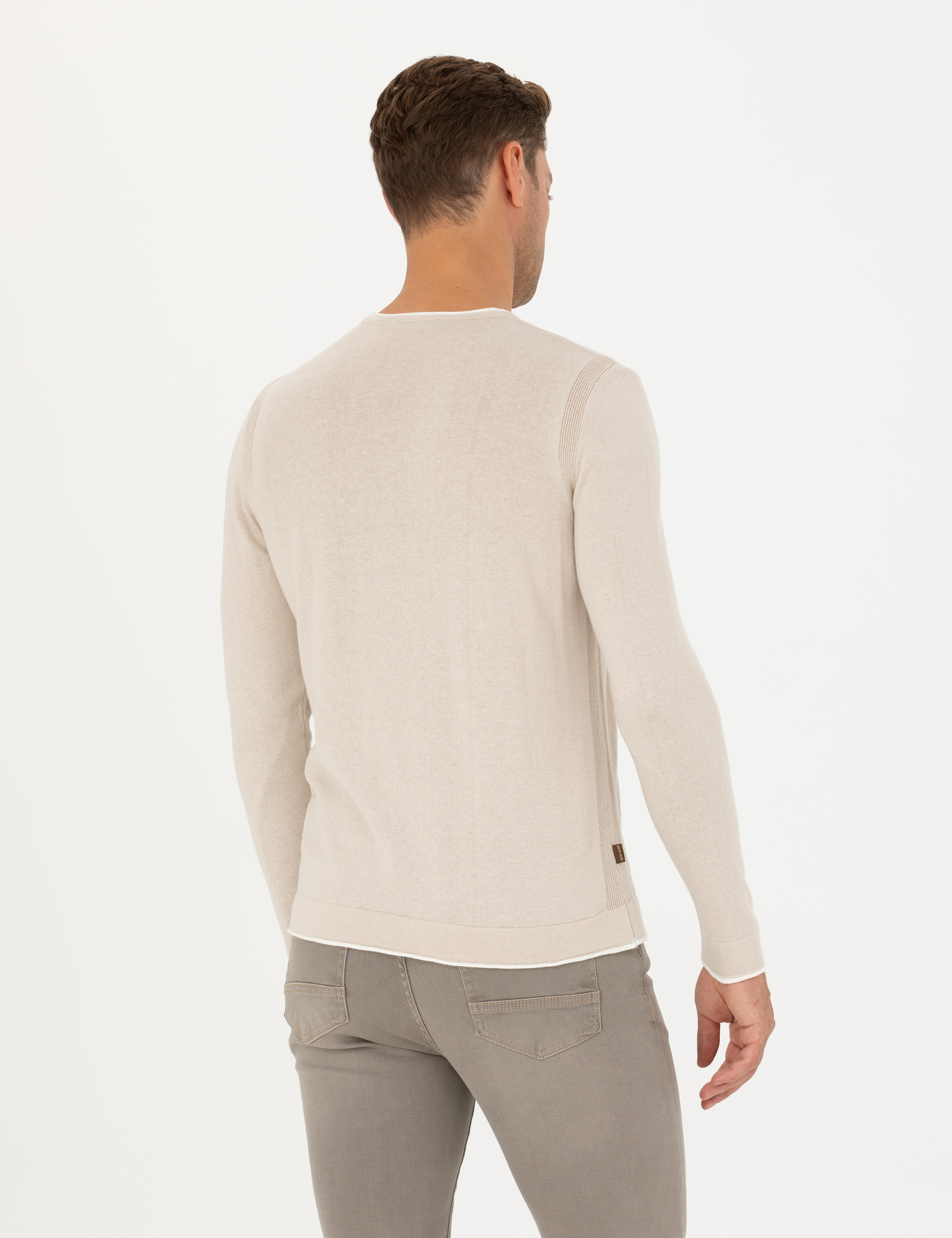Pierre Cardin Bej Slim Fit Bisiklet Yaka Triko Kazak görsel 6