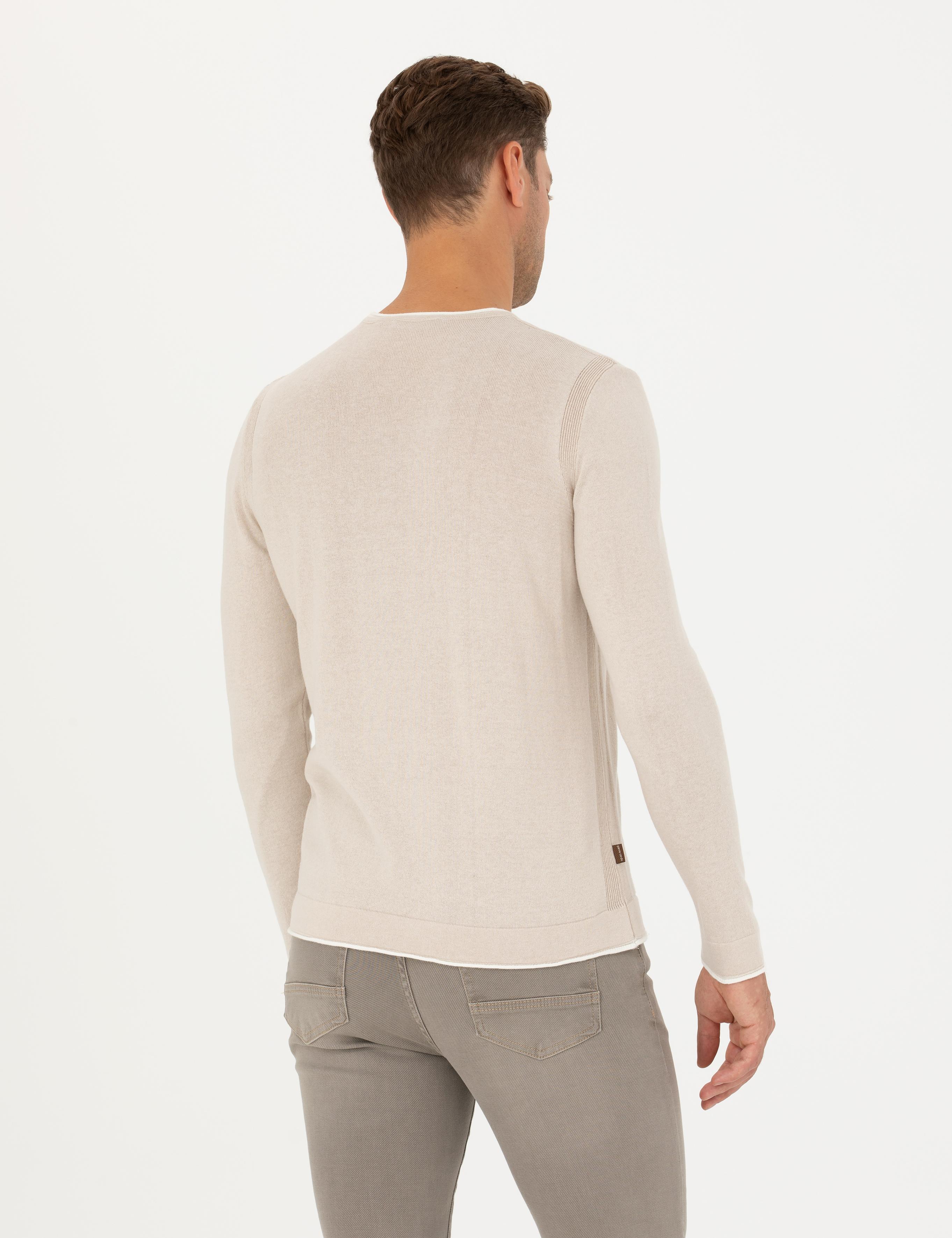 Bej Slim Fit Bisiklet Yaka Triko Kazak