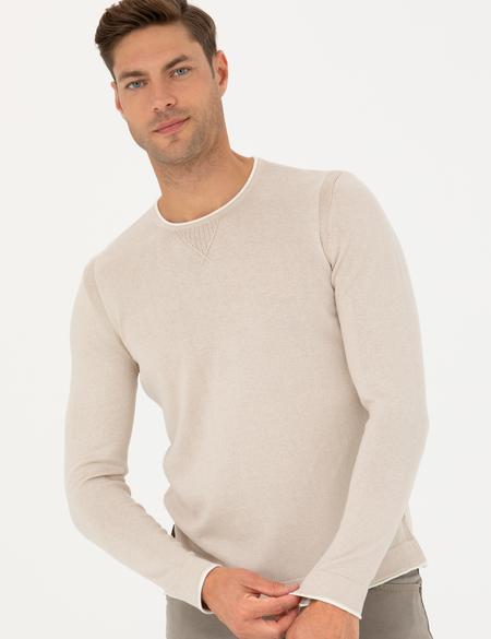 Bej Slim Fit Bisiklet Yaka Triko Kazak - 50278092001