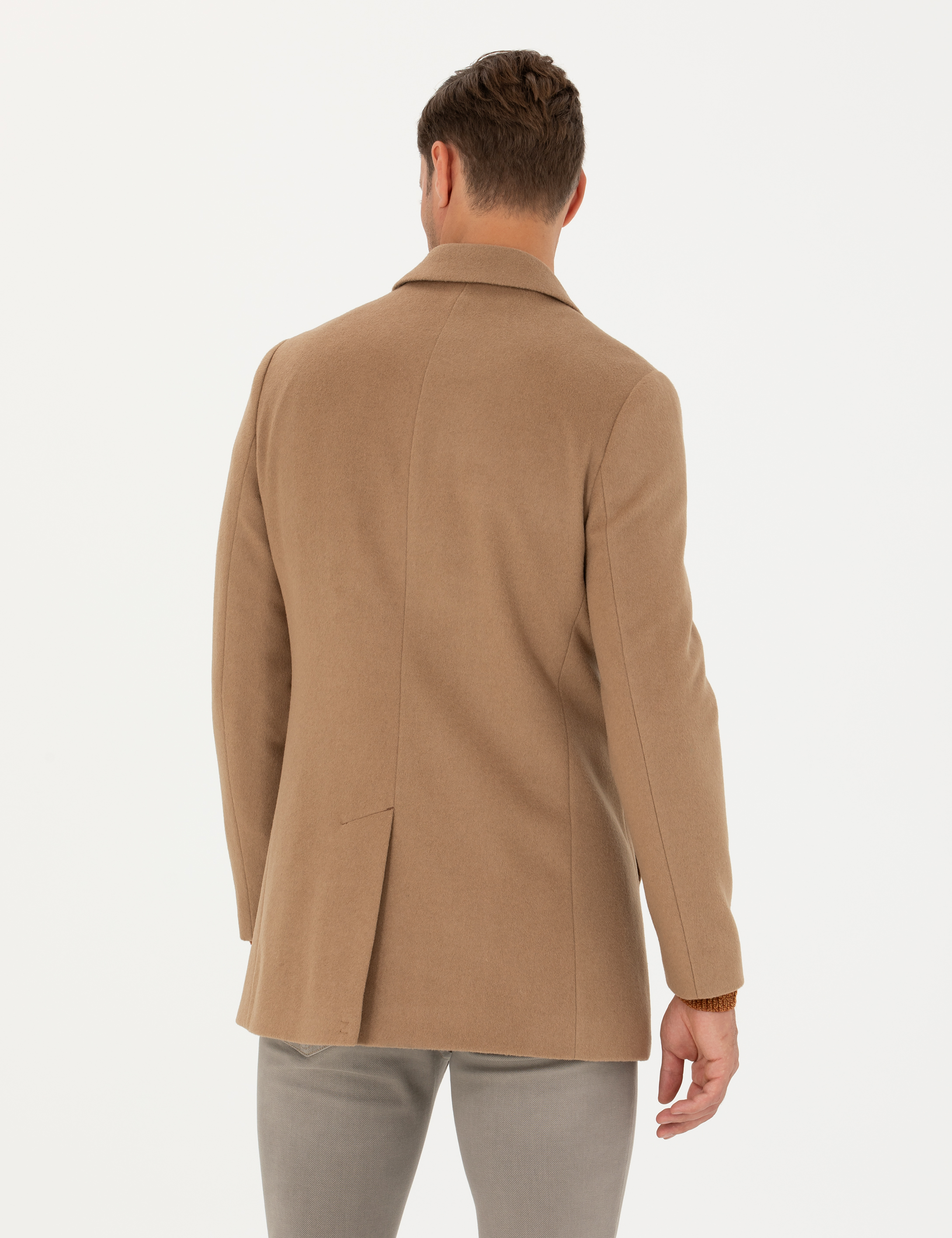 Pierre Cardin Camel Yün Karışımlı Ekstra Slim Fit Kaşe Kaban görsel 6