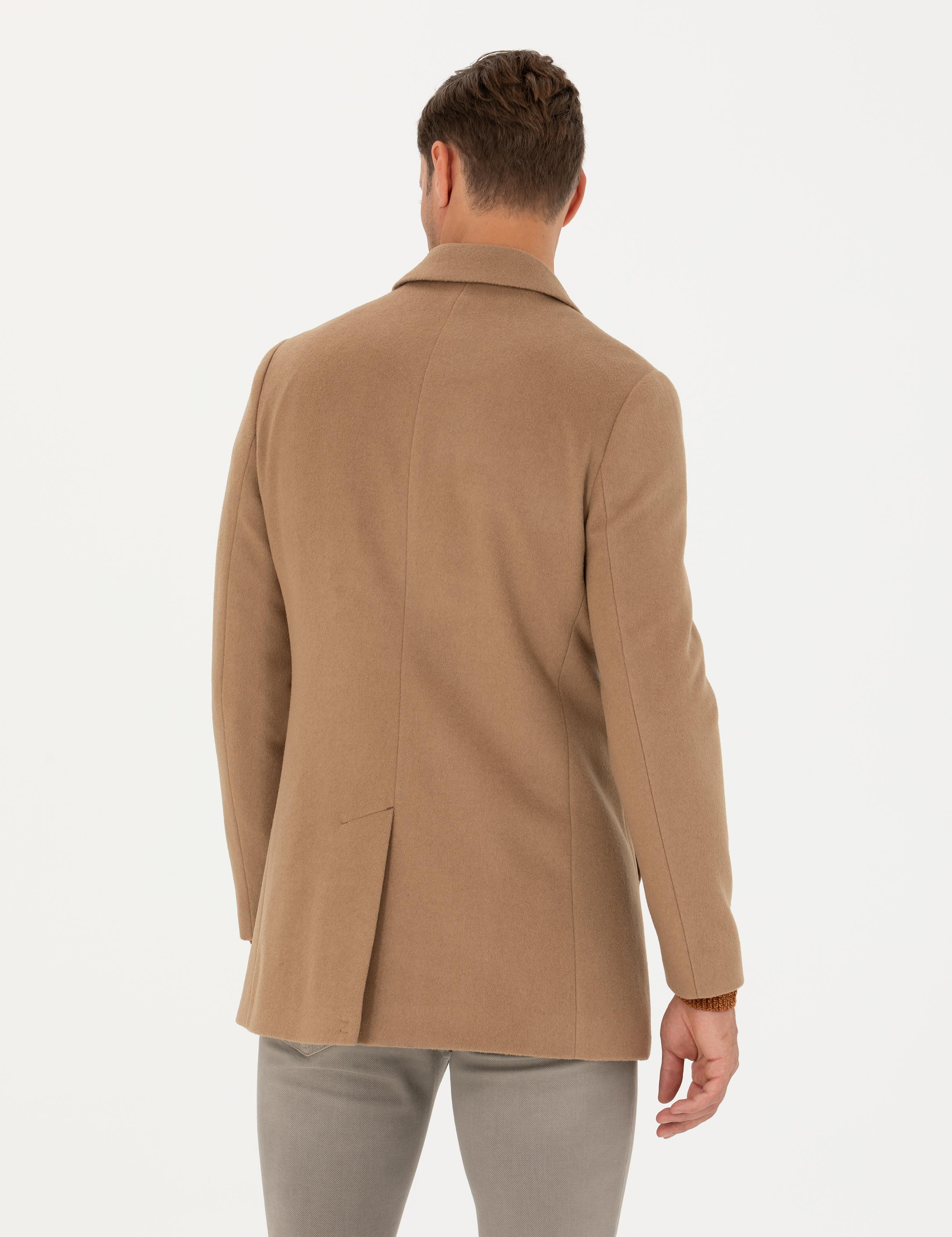 Camel Yün Karışımlı Ekstra Slim Fit Kaşe Kaban