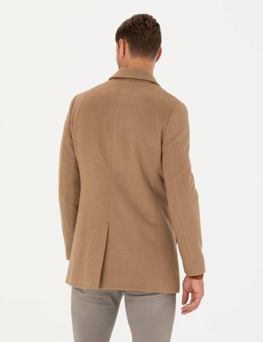 Camel Yün Karışımlı Ekstra Slim Fit Kaşe Kaban