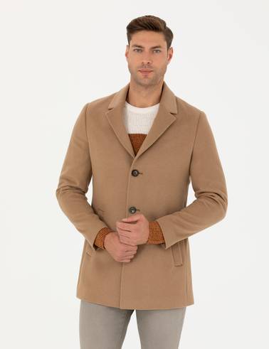 Camel Yün Karışımlı Ekstra Slim Fit Kaşe Kaban