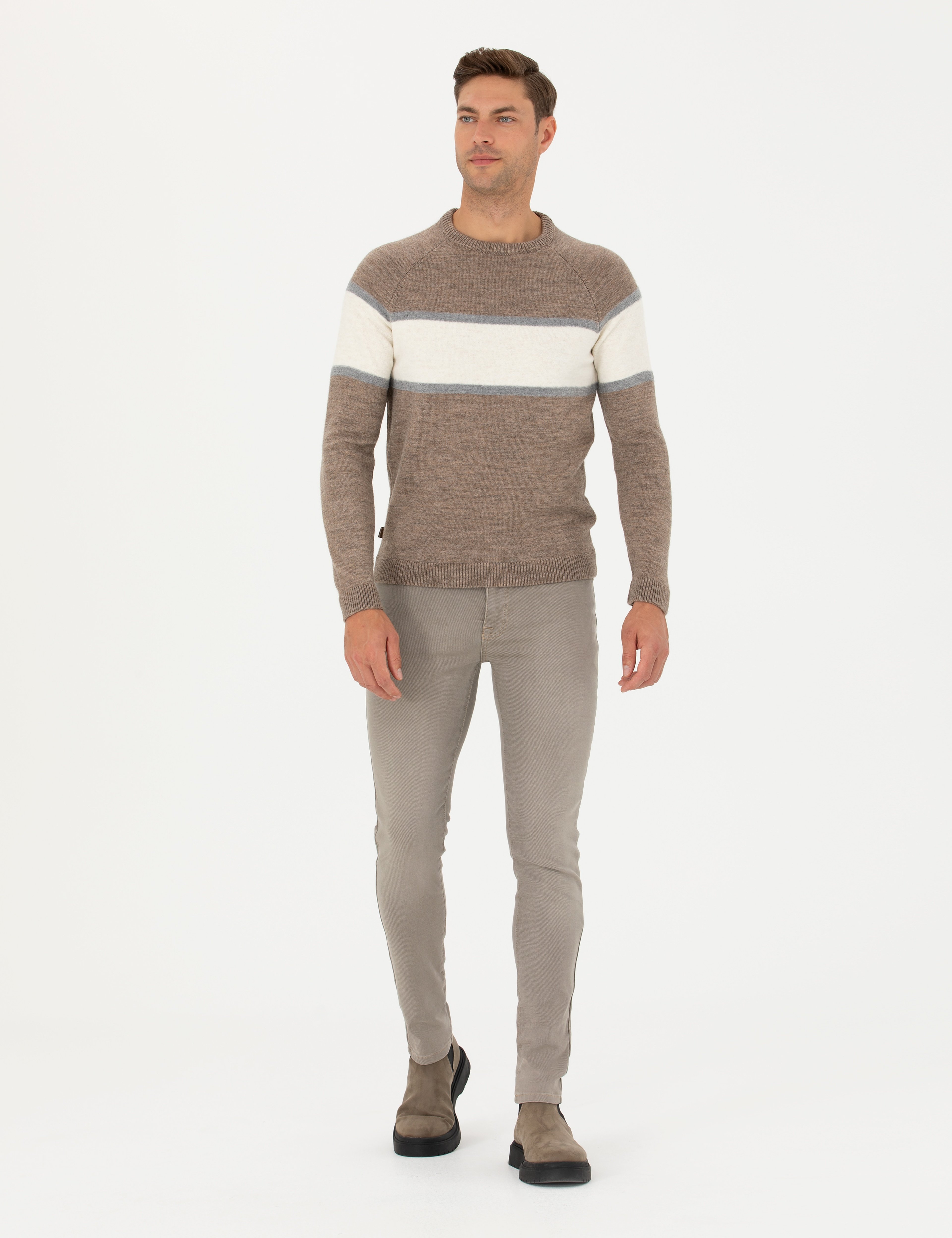 Kum Melanj Slim Fit Bisiklet Yaka Triko Kazak