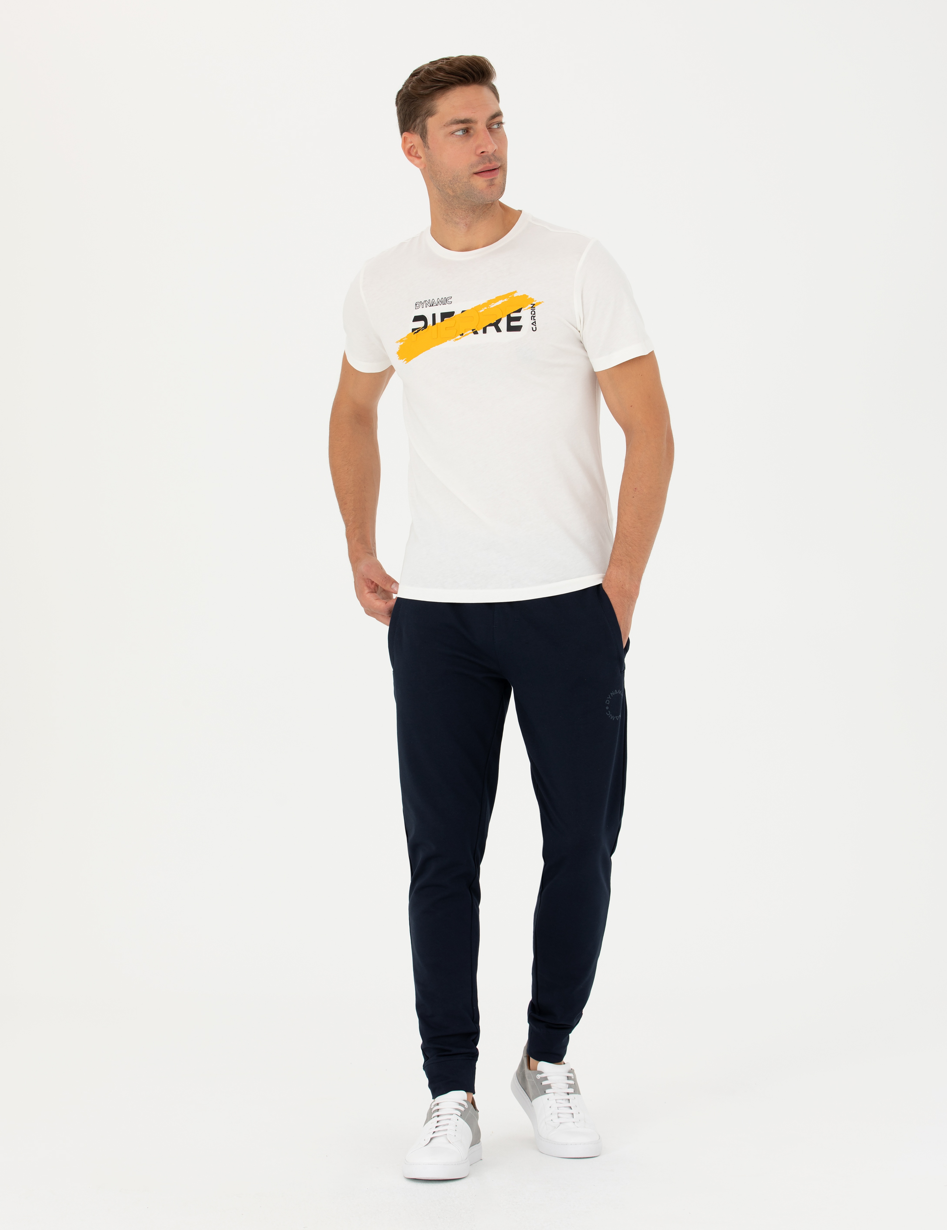 Ekru Slim Fit %100 Pamuk Bisiklet Yaka Tişört - Image 5