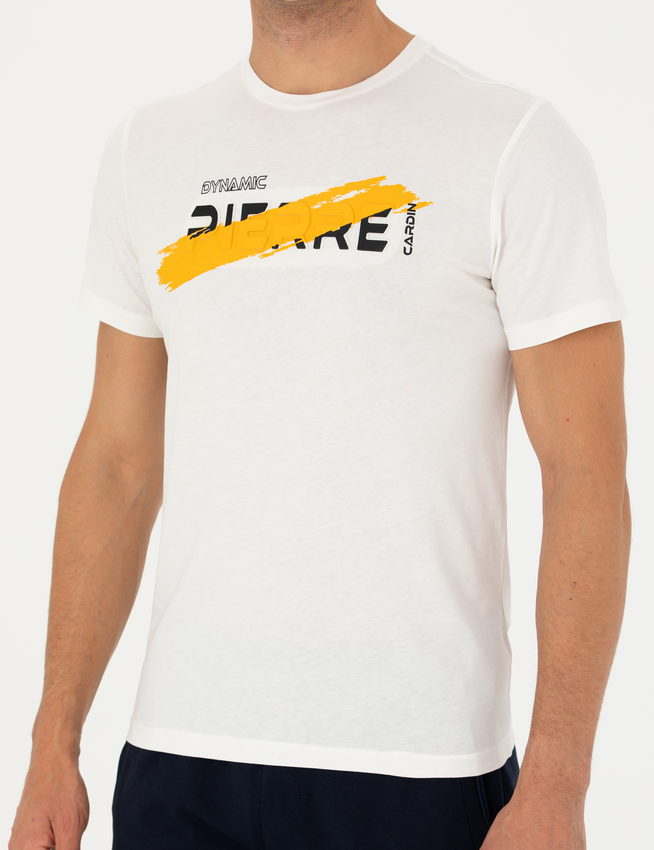 Pierre Cardin Ekru Slim Fit %100 Pamuk Bisiklet Yaka Tişört görsel 7
