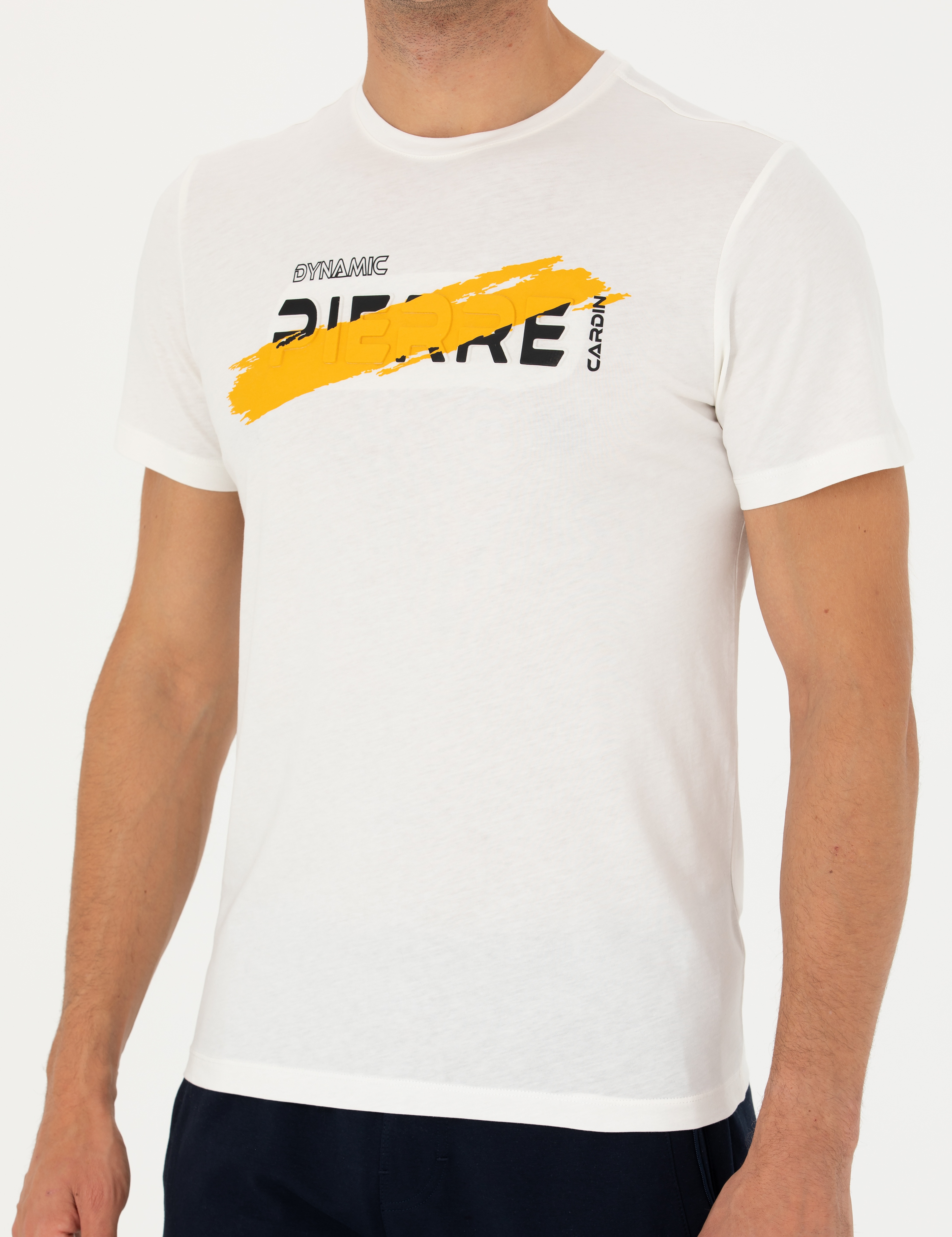 Ekru Slim Fit %100 Pamuk Bisiklet Yaka Tişört - Image 7