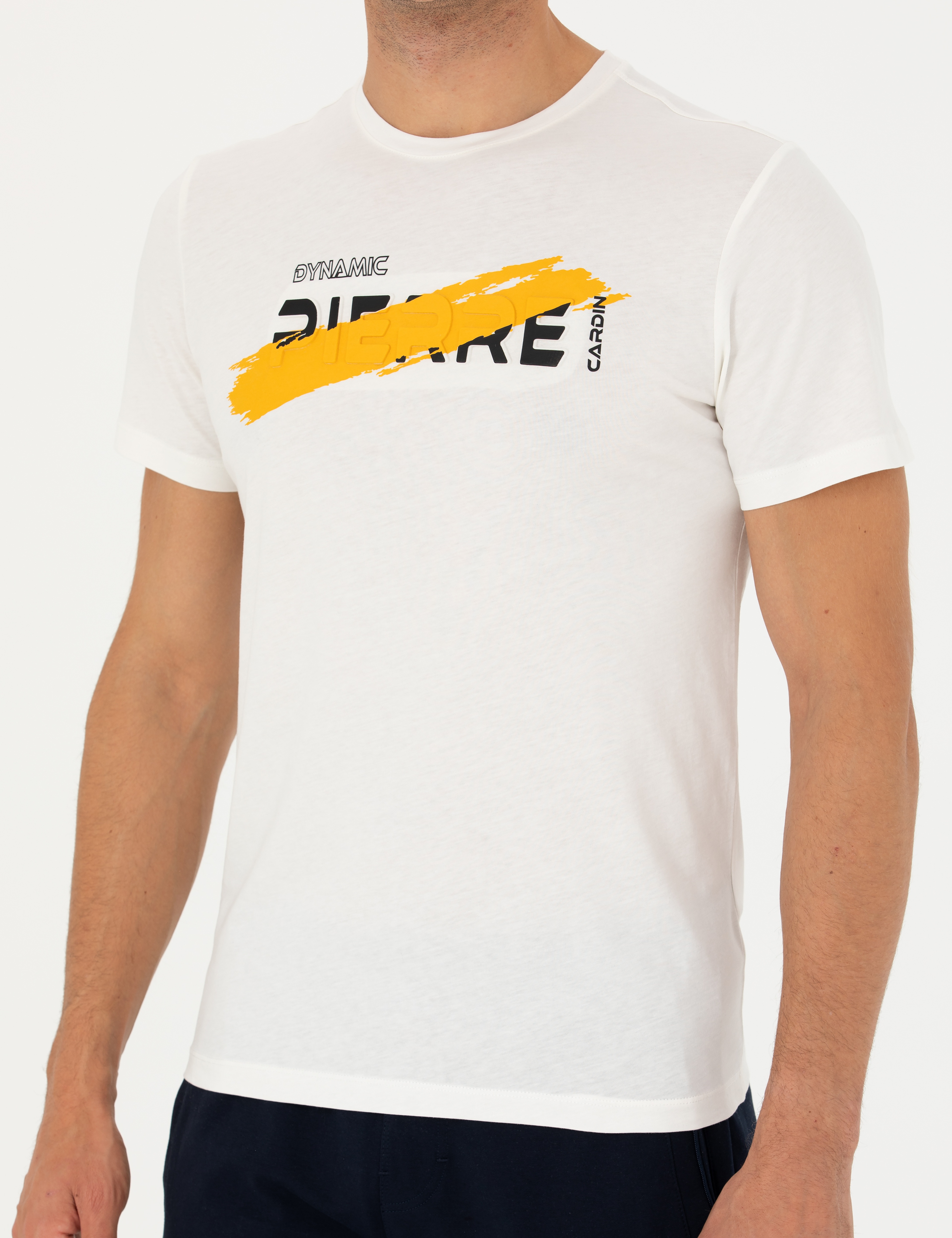 Ekru Slim Fit %100 Pamuk Bisiklet Yaka Tişört