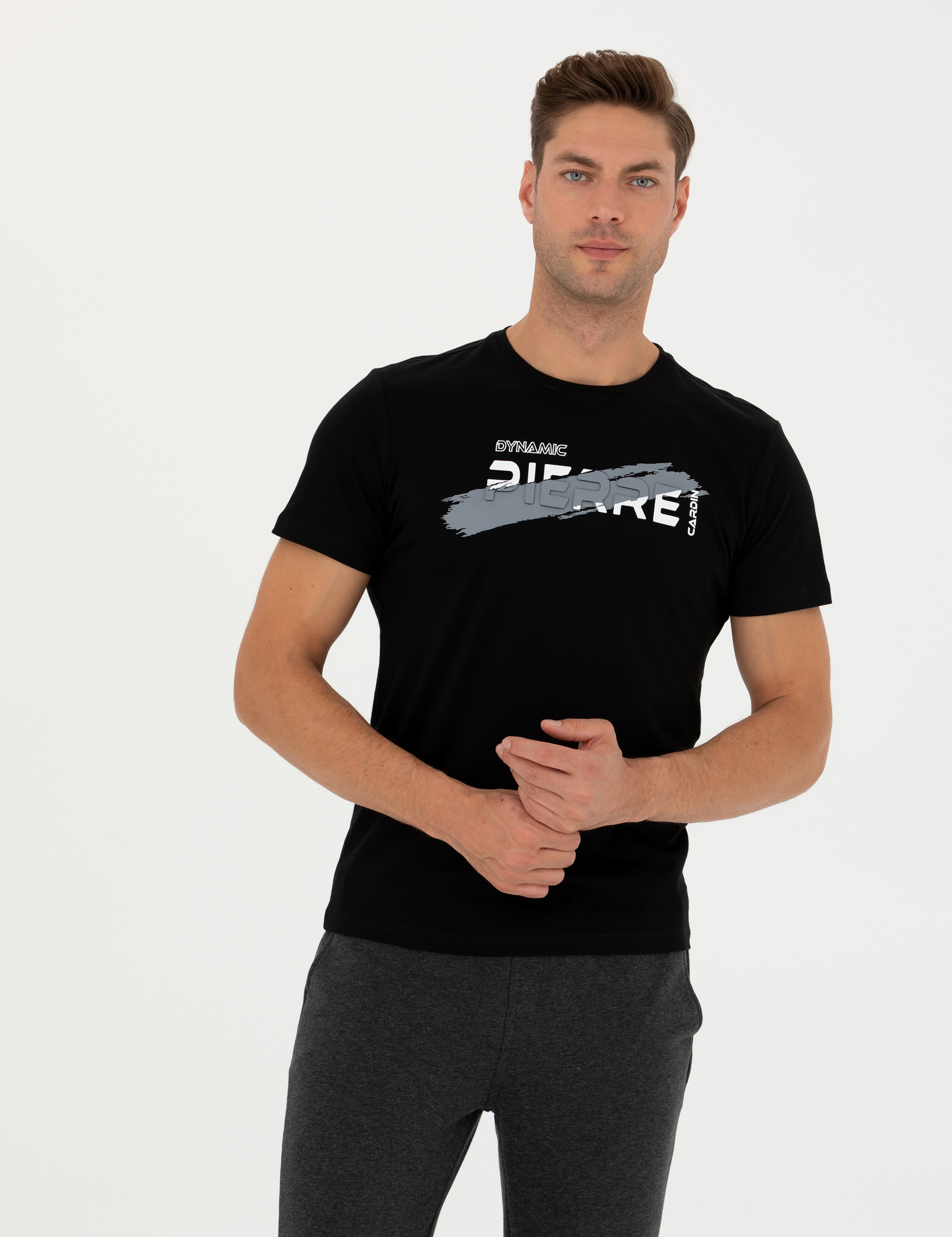 Siyah Slim Fit %100 Pamuk Bisiklet Yaka Tişört - Image 4