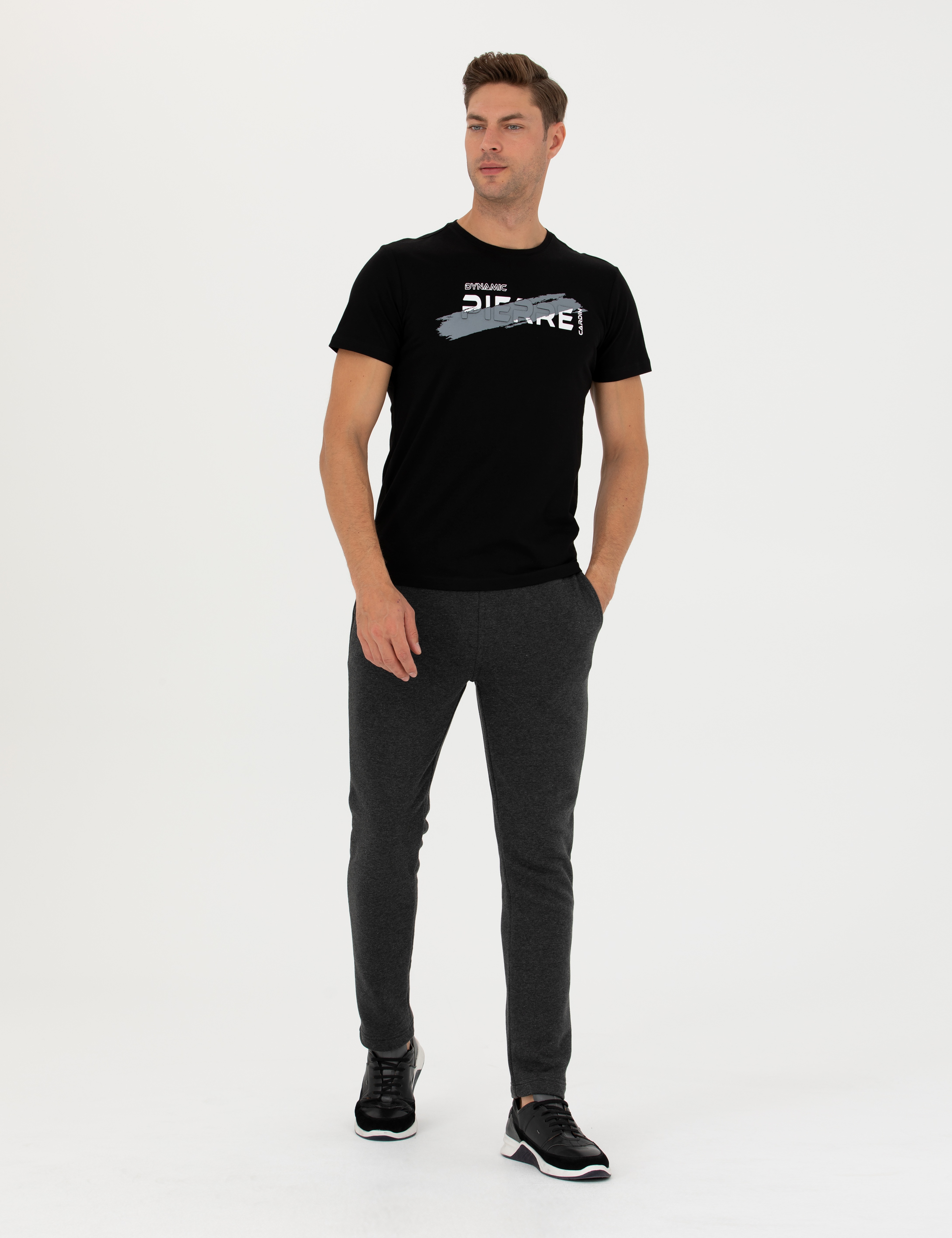 Siyah Slim Fit %100 Pamuk Bisiklet Yaka Tişört - Image 5