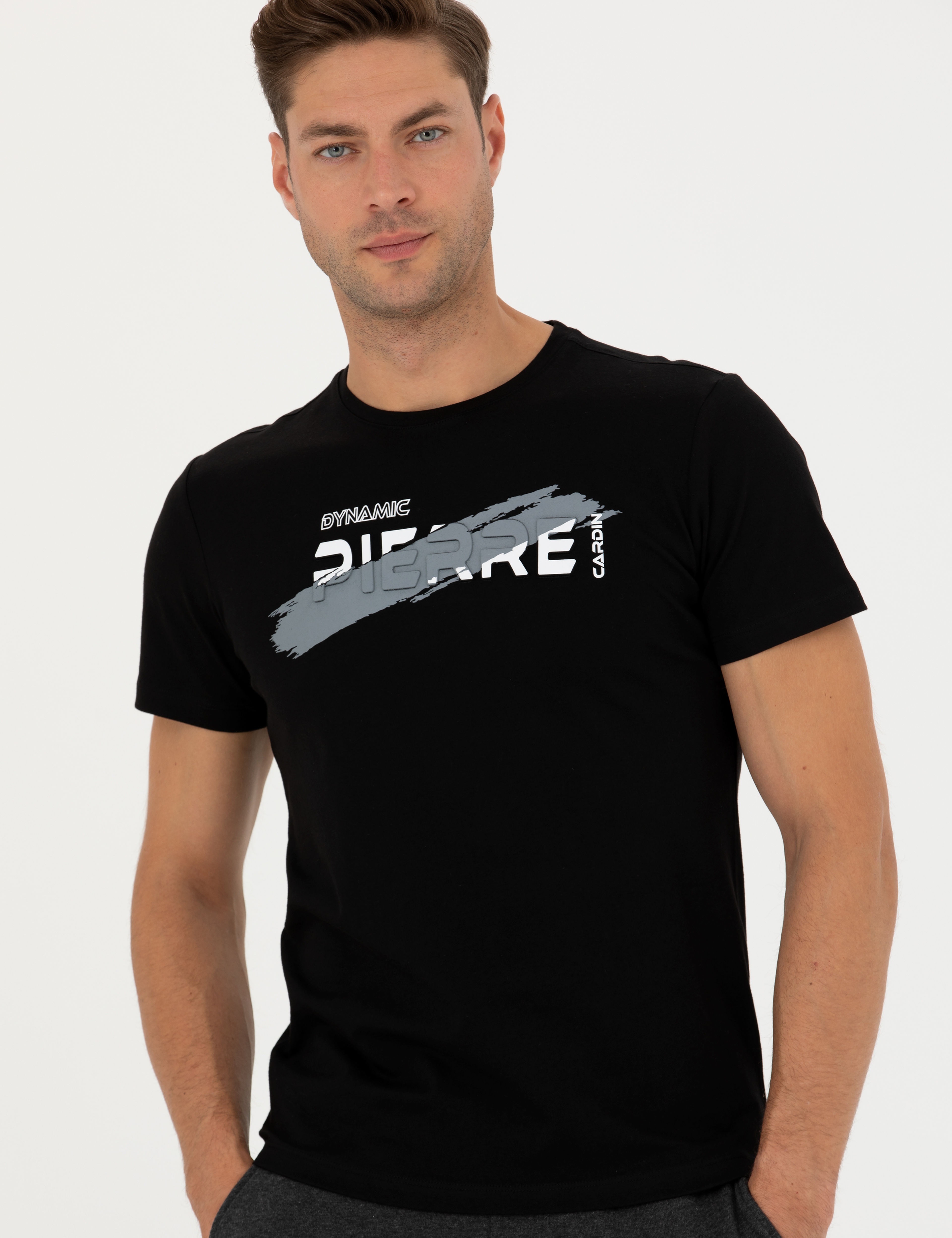 Siyah Slim Fit %100 Pamuk Bisiklet Yaka Tişört - Image 3