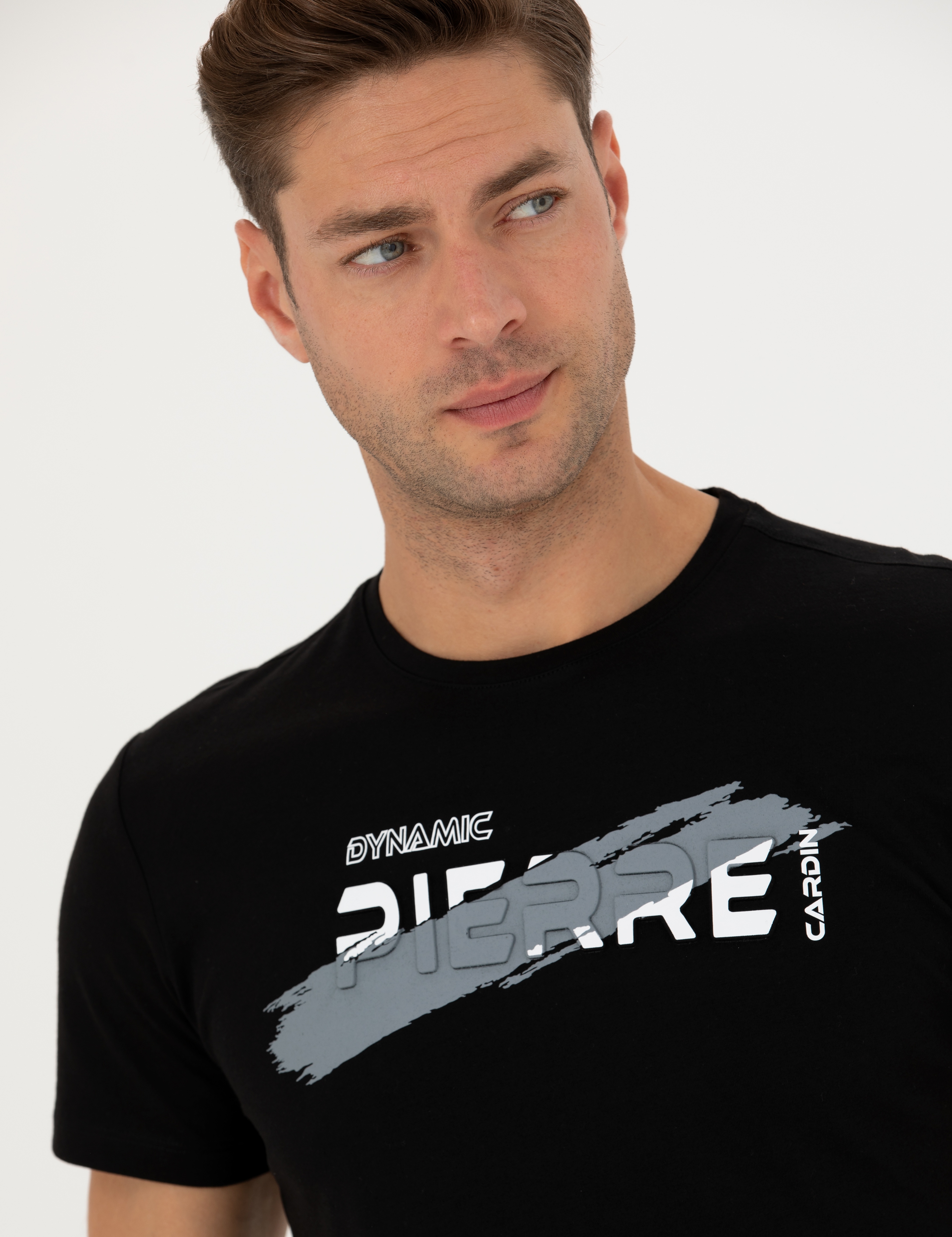 Siyah Slim Fit %100 Pamuk Bisiklet Yaka Tişört - Image 2