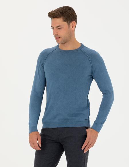 Koyu Mavi Slim Fit Bisiklet Yaka Triko Kazak - 50278902007