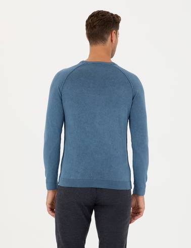 Koyu Mavi Slim Fit Bisiklet Yaka Triko Kazak