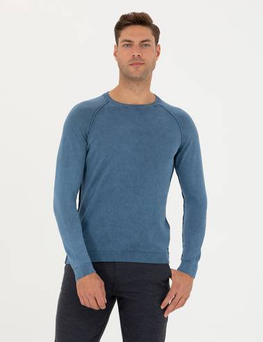 Koyu Mavi Slim Fit Bisiklet Yaka Triko Kazak
