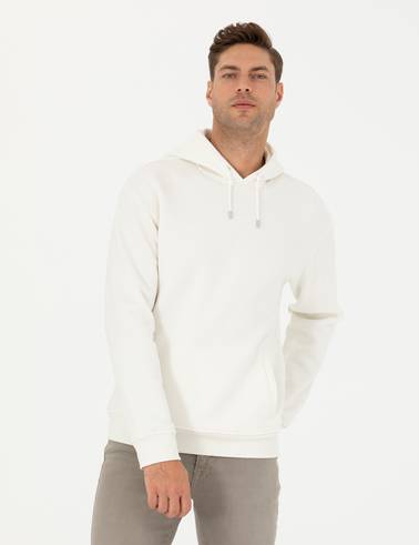 Ekru Regular Fit İçi Polarlı Kapüşonlu Sweatshirt