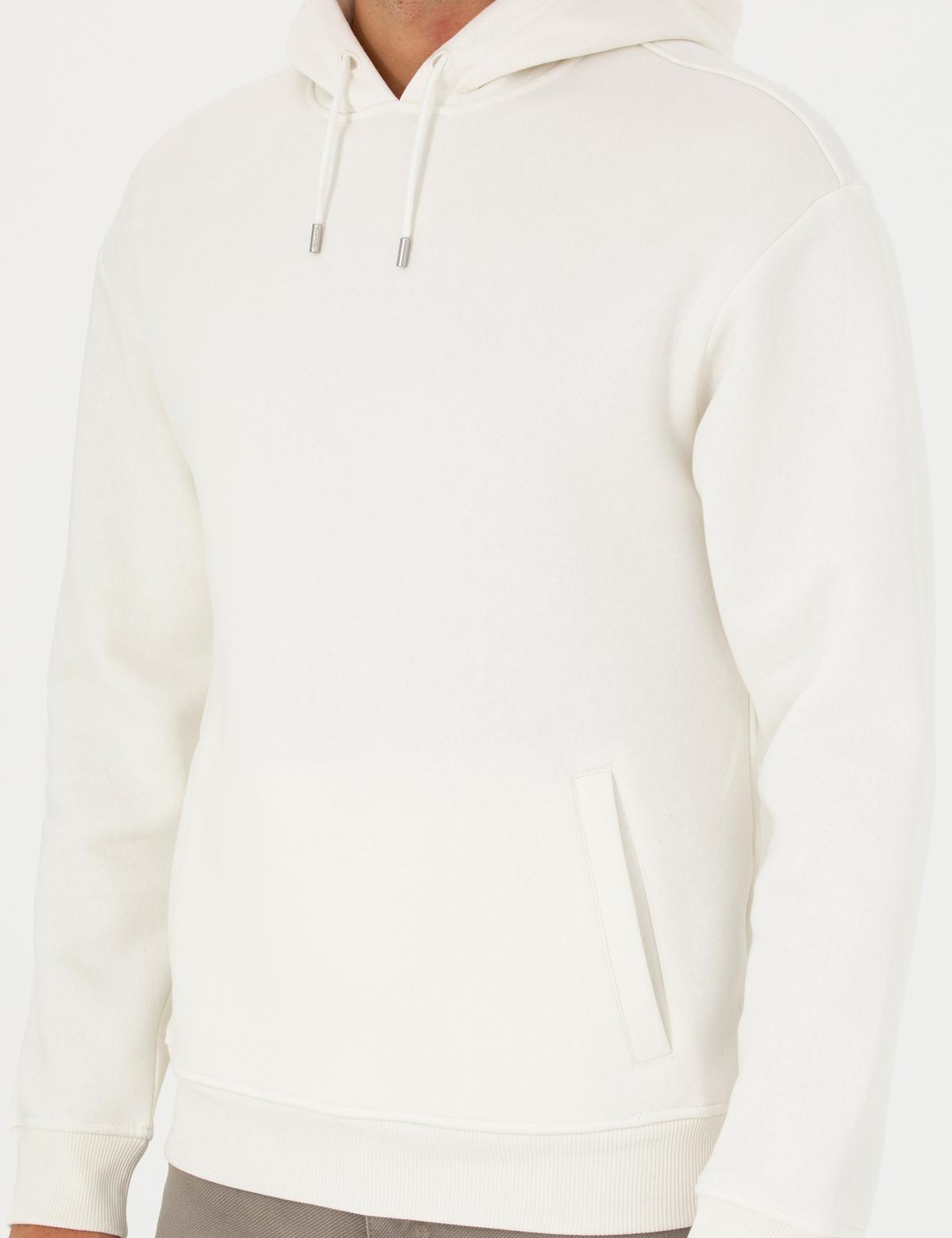 Ekru Regular Fit İçi Polarlı Kapüşonlu Sweatshirt - 50279464023