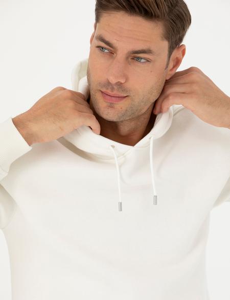 Ekru Regular Fit İçi Polarlı Kapüşonlu Sweatshirt - 50279464023