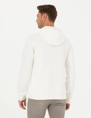 Ekru Regular Fit İçi Polarlı Kapüşonlu Sweatshirt
