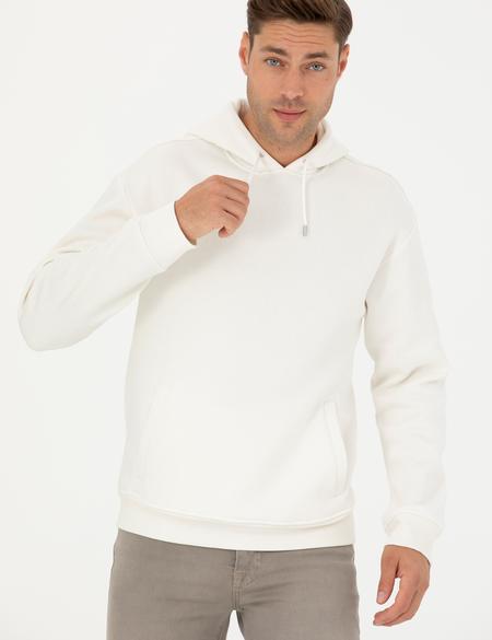 Ekru Regular Fit İçi Polarlı Kapüşonlu Sweatshirt - 50279464023