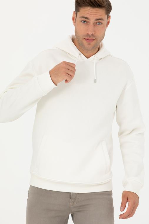 Ekru Regular Fit İçi Polarlı Kapüşonlu Sweatshirt