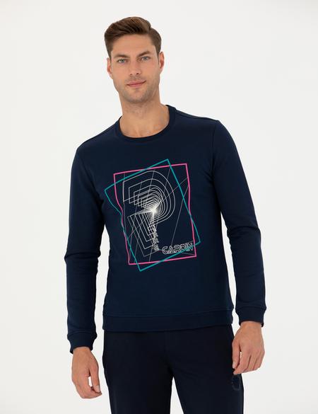 Lacivert 2 İplik Regular Fit %100 Pamuk Bisiklet Yaka Sweatshirt - 50273402023