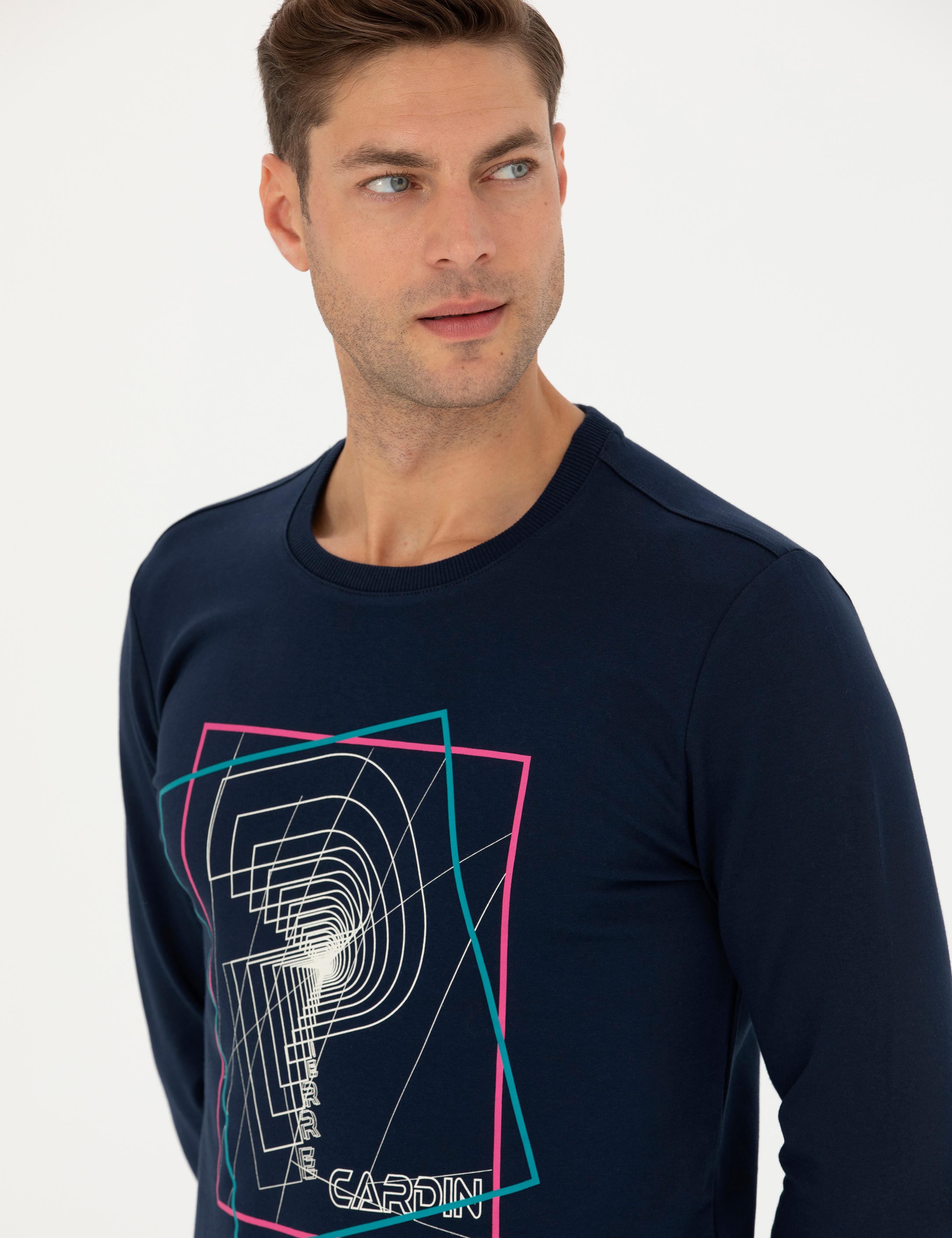 Lacivert 2 İplik Regular Fit %100 Pamuk Bisiklet Yaka Sweatshirt