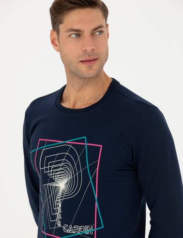 Lacivert 2 İplik Regular Fit %100 Pamuk Bisiklet Yaka Sweatshirt