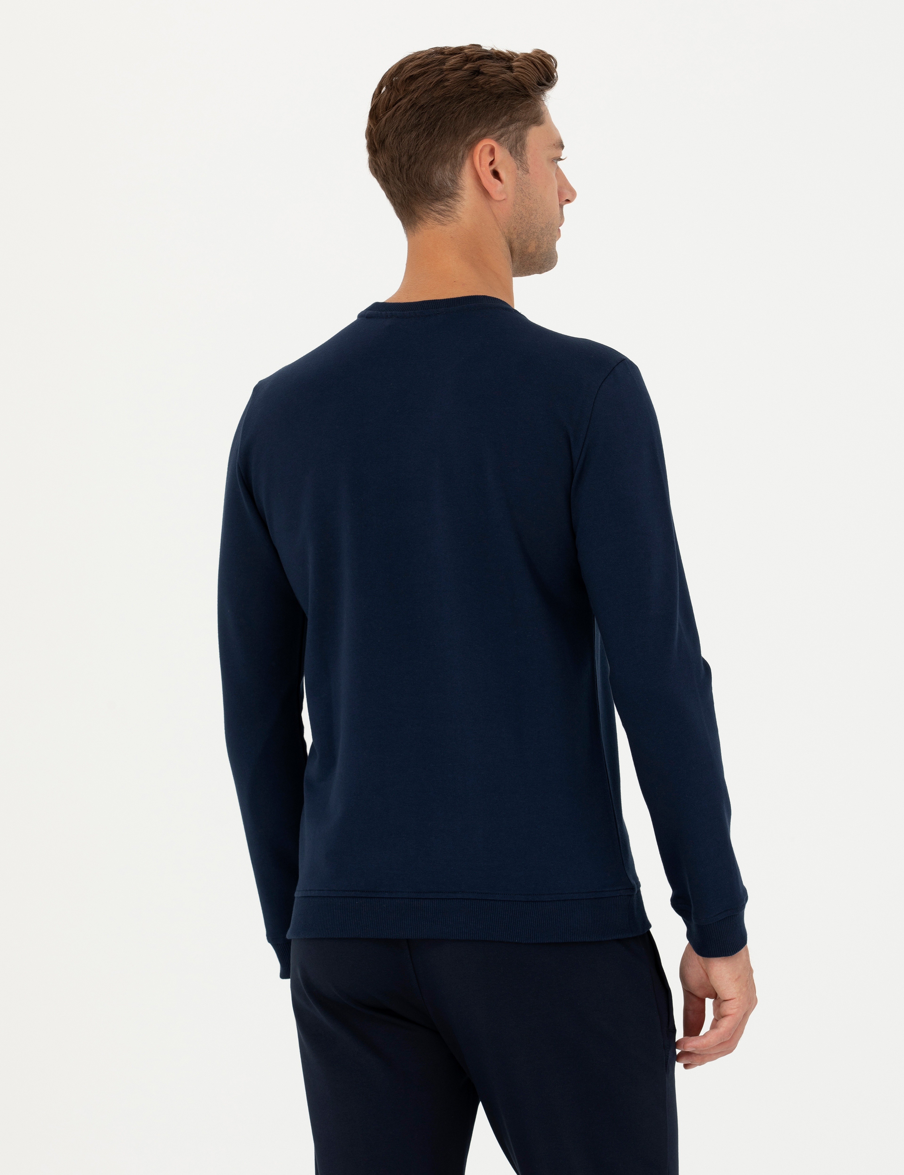 Lacivert 2 İplik Regular Fit %100 Pamuk Bisiklet Yaka Sweatshirt - Image 6