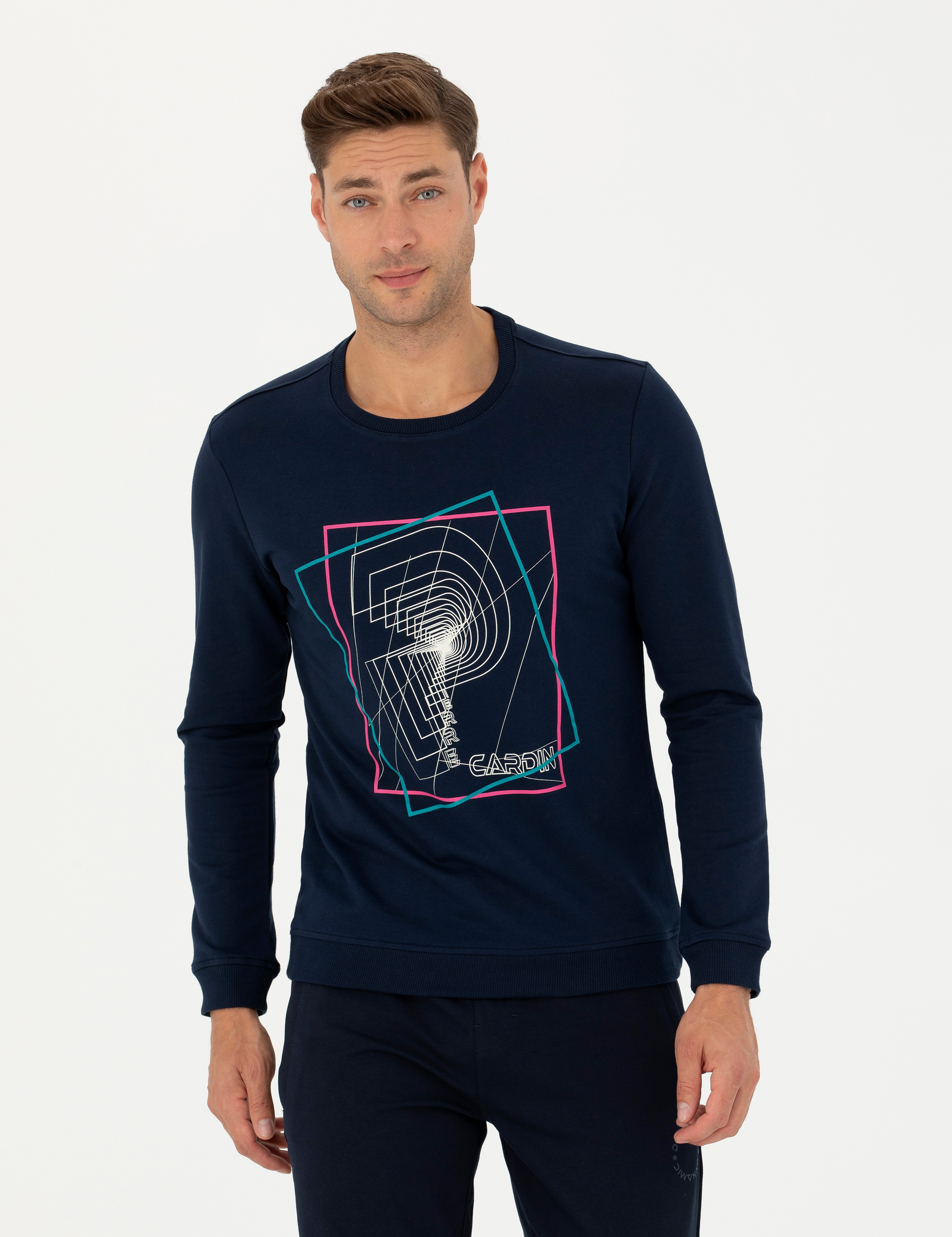Lacivert 2 İplik Regular Fit %100 Pamuk Bisiklet Yaka Sweatshirt - Image 1