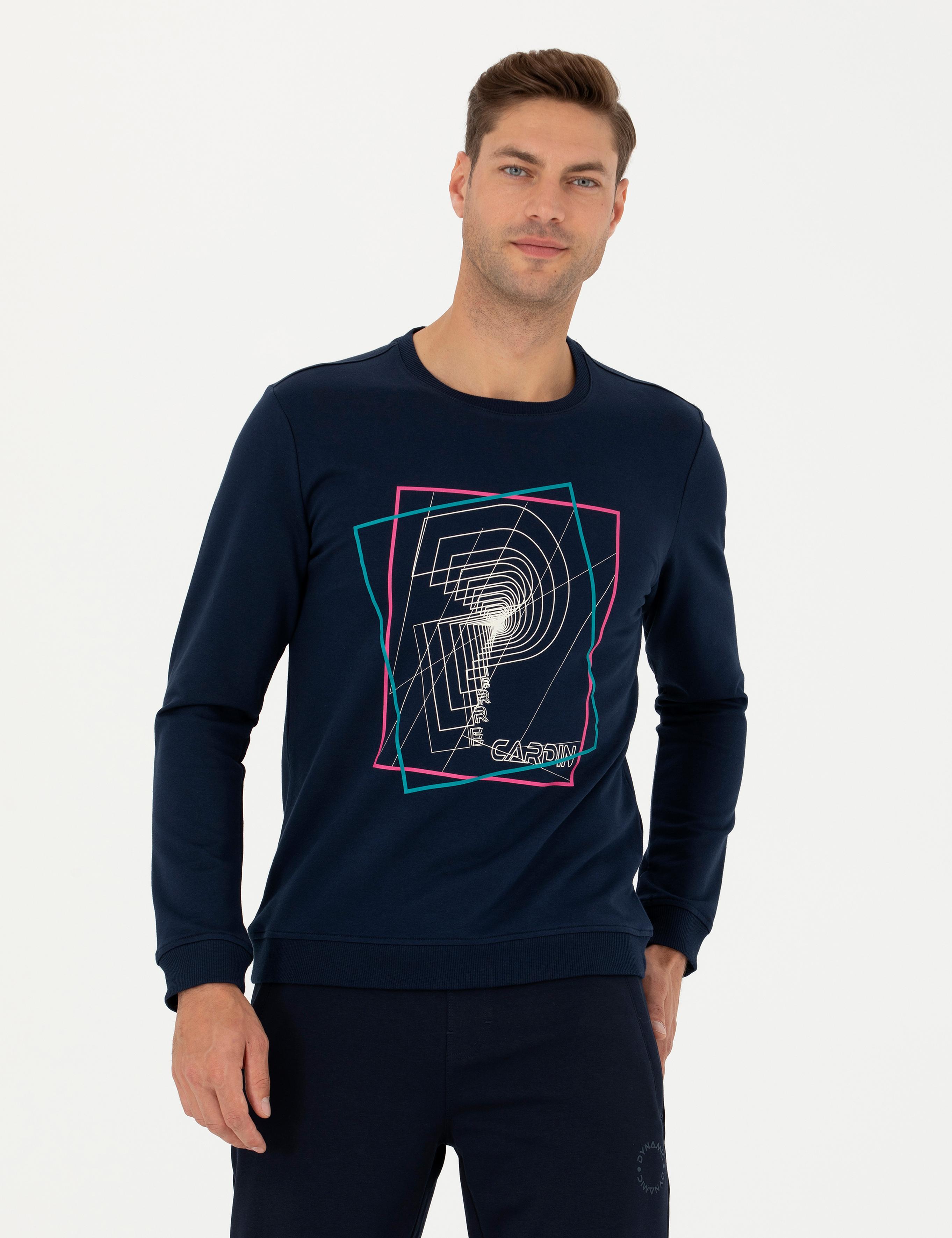 Lacivert 2 İplik Regular Fit %100 Pamuk Bisiklet Yaka Sweatshirt