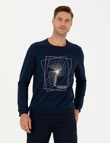 Lacivert 2 İplik Regular Fit %100 Pamuk Bisiklet Yaka Sweatshirt