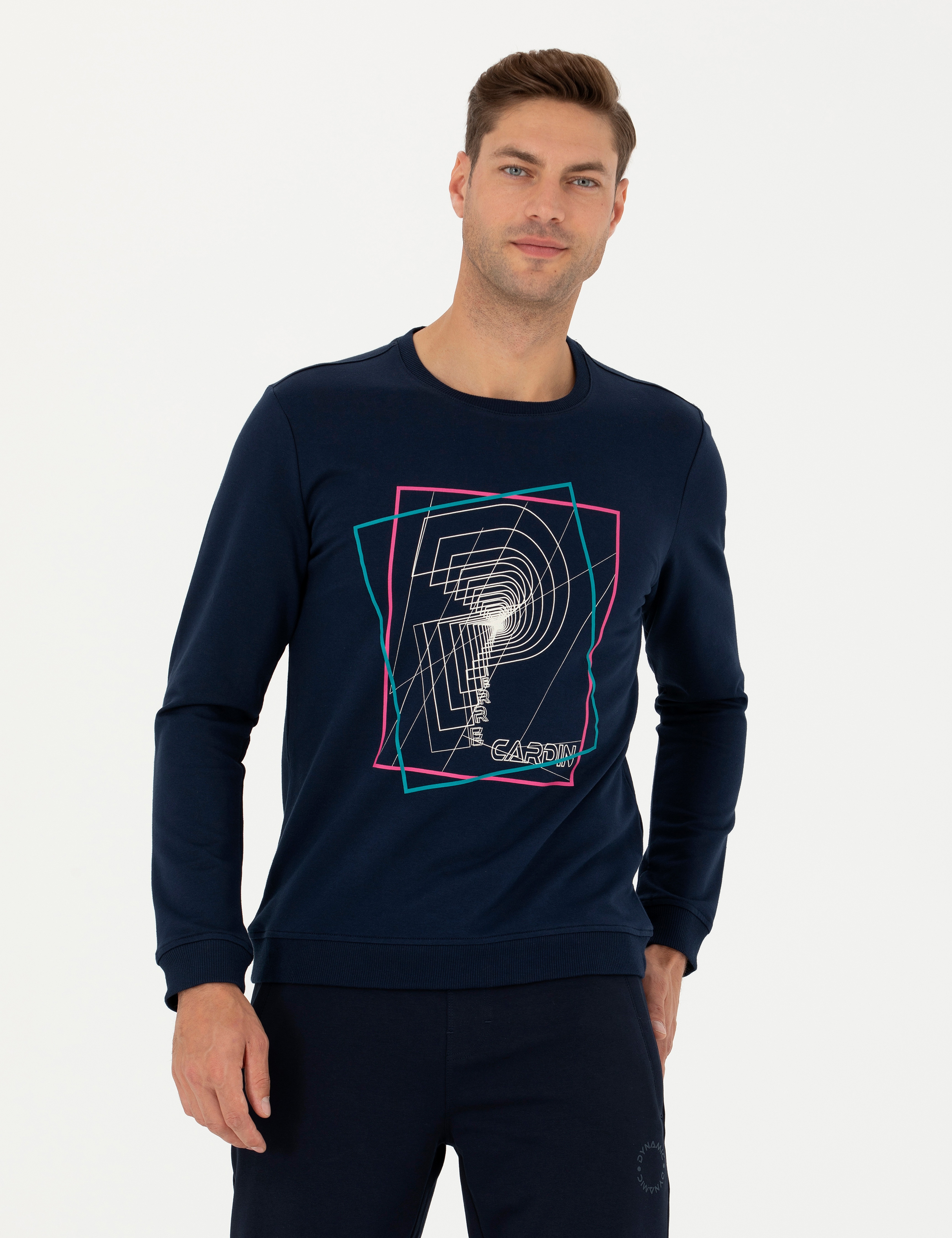Lacivert 2 İplik Regular Fit %100 Pamuk Bisiklet Yaka Sweatshirt - Image 4
