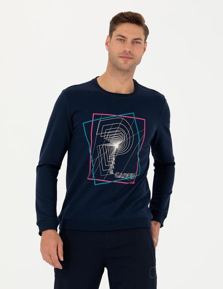 Lacivert 2 İplik Regular Fit %100 Pamuk Bisiklet Yaka Sweatshirt - 50273402023