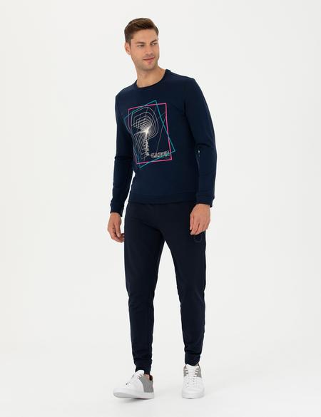 Lacivert 2 İplik Regular Fit %100 Pamuk Bisiklet Yaka Sweatshirt - 50273402023