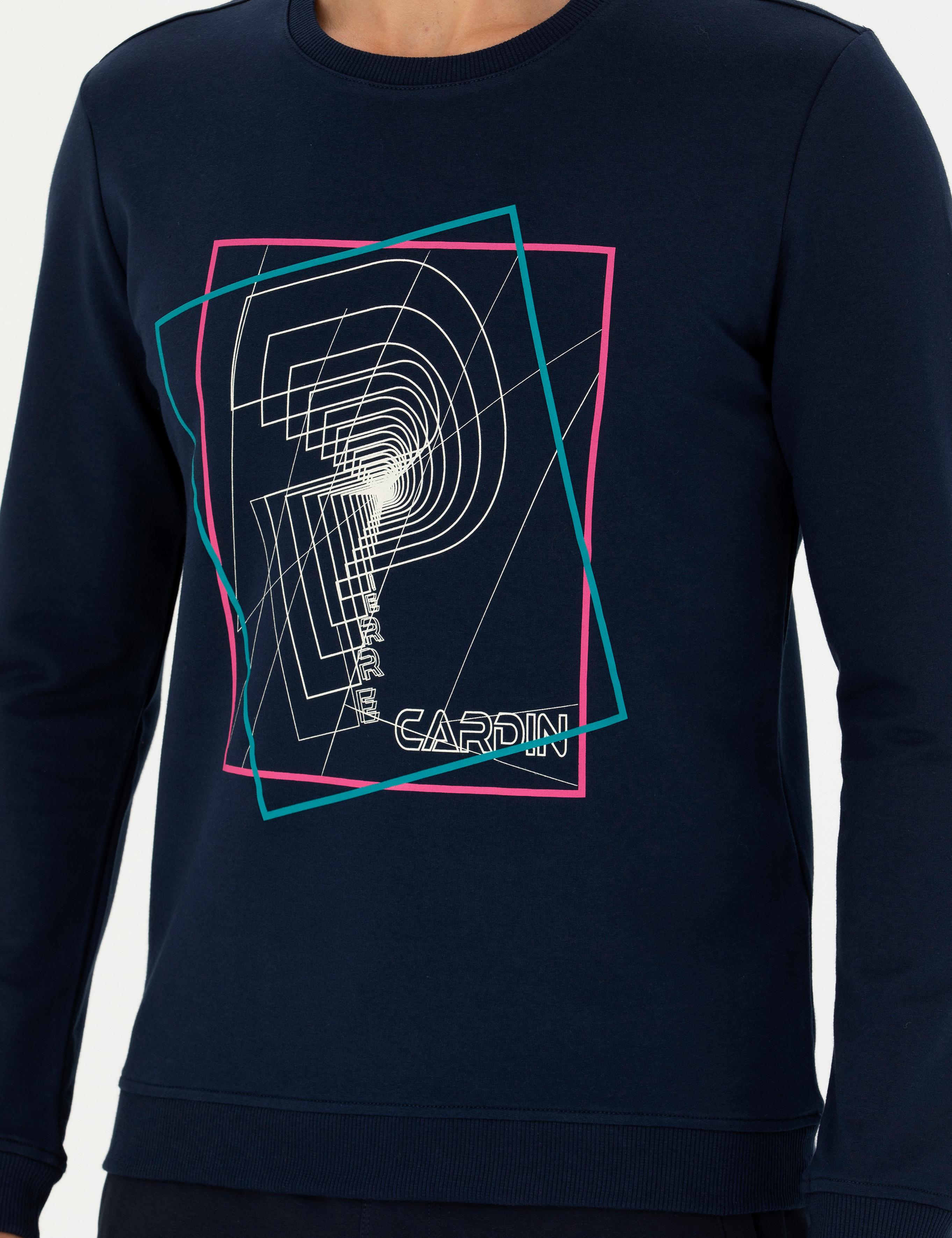 Lacivert 2 İplik Regular Fit %100 Pamuk Bisiklet Yaka Sweatshirt