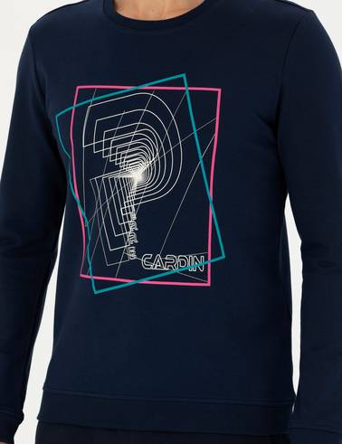 Lacivert 2 İplik Regular Fit %100 Pamuk Bisiklet Yaka Sweatshirt