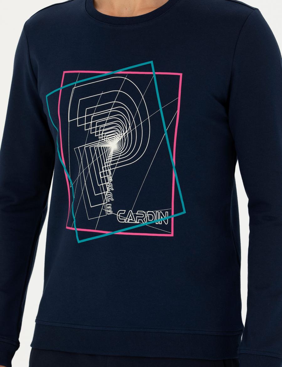 Lacivert 2 İplik Regular Fit %100 Pamuk Bisiklet Yaka Sweatshirt