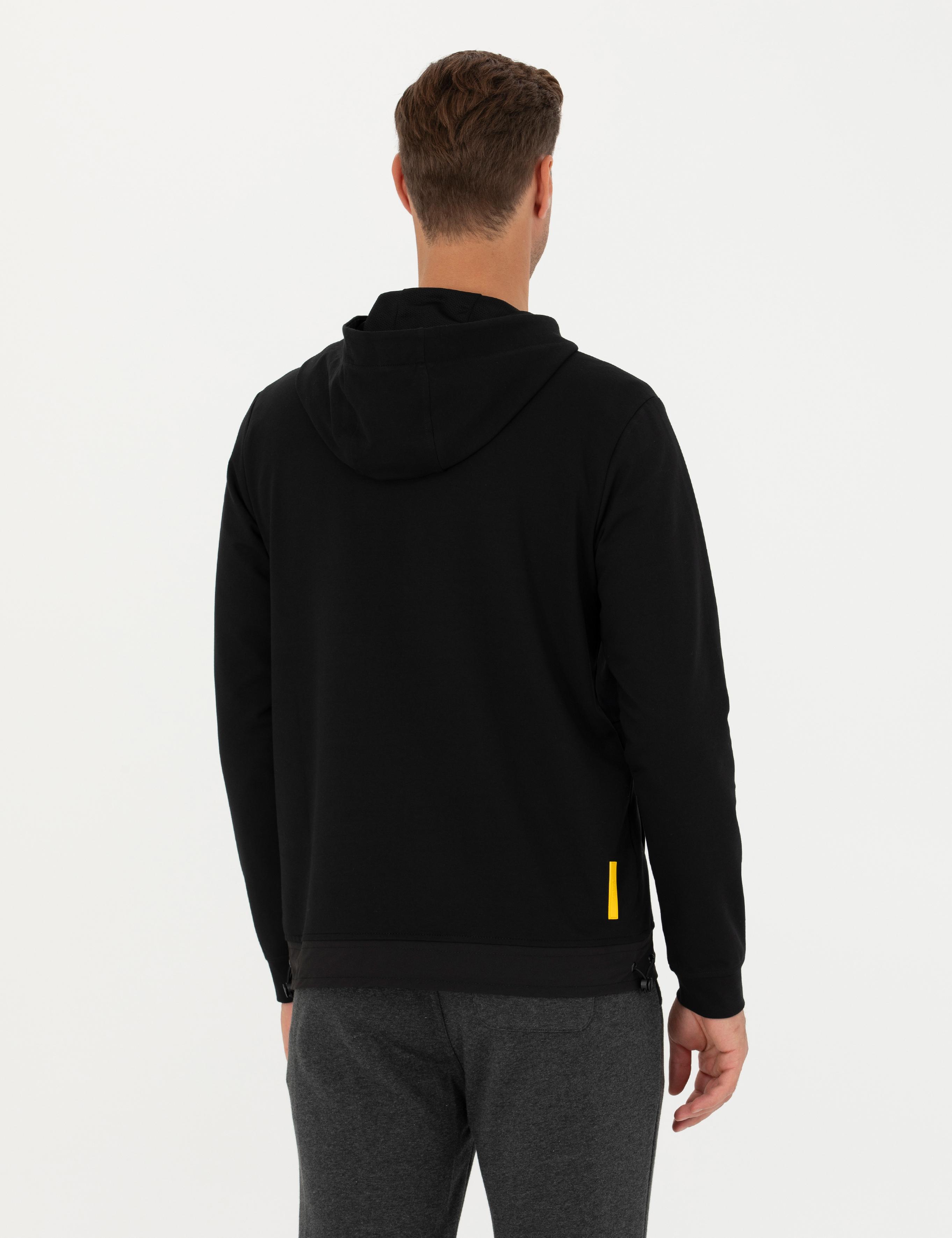 Siyah Regular Fit Kapüşonlu Sweatshirt