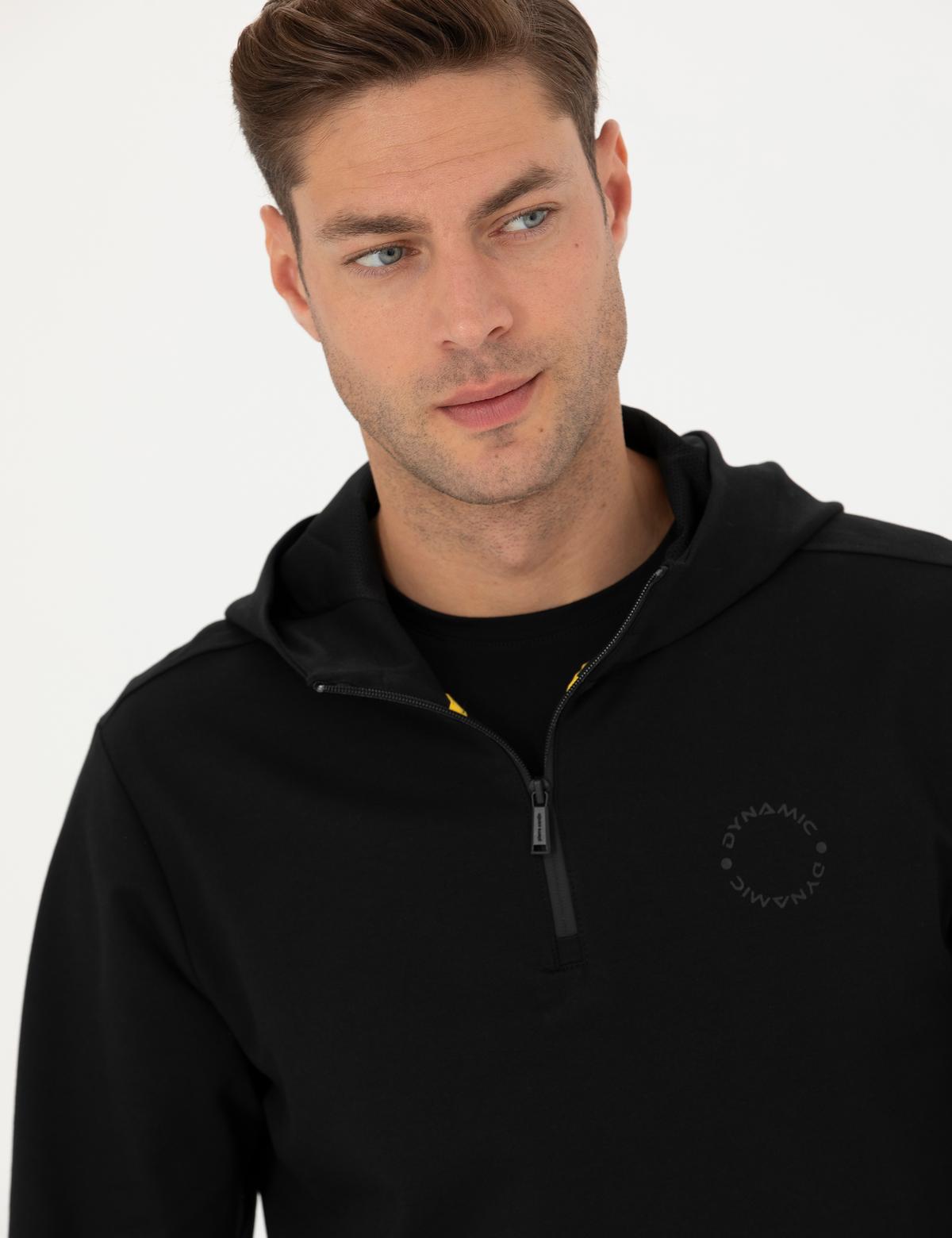 Siyah Regular Fit Kapüşonlu Sweatshirt - 50273900036