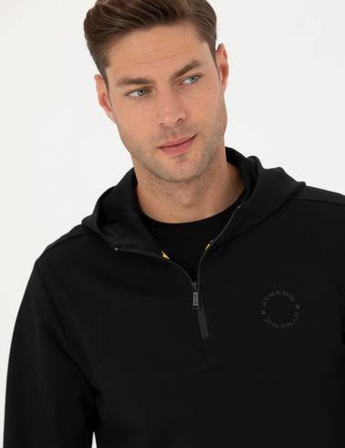 Siyah Regular Fit Kapüşonlu Sweatshirt