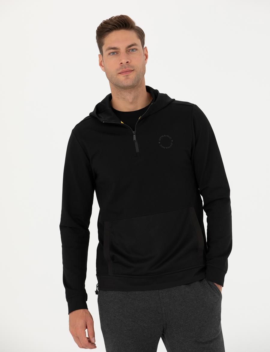Siyah Regular Fit Kapüşonlu Sweatshirt