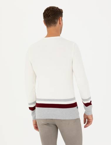 Ekru Slim Fit Bisiklet Yaka Triko Kazak