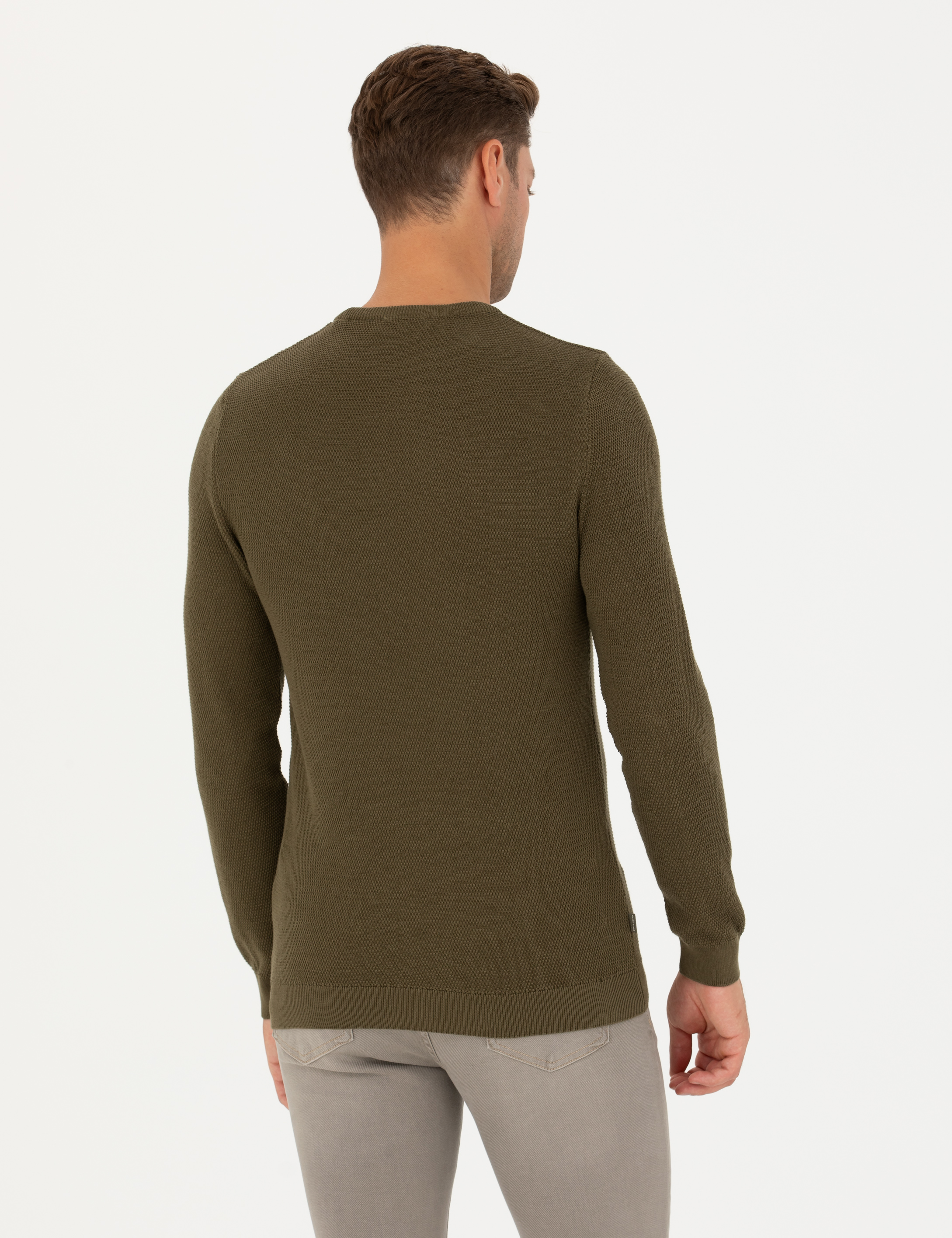 Pierre Cardin Koyu Haki Slim Fit Bisiklet Yaka Triko Kazak görsel 6