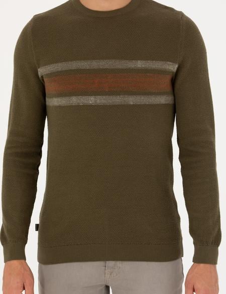 Koyu Haki Slim Fit Bisiklet Yaka Triko Kazak - 50278095021