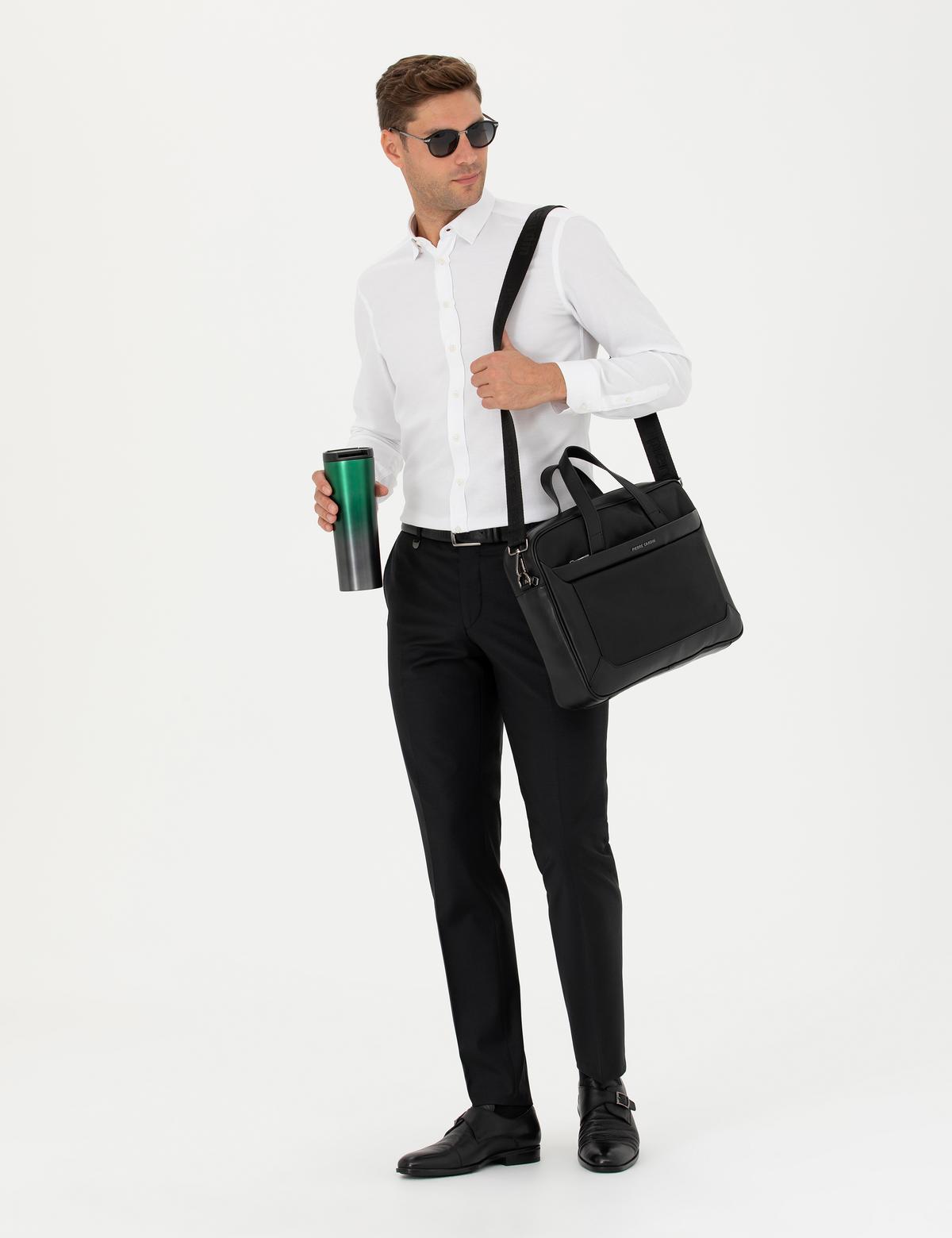 Siyah Slim Fit Yünlü Kumaş Pantolon